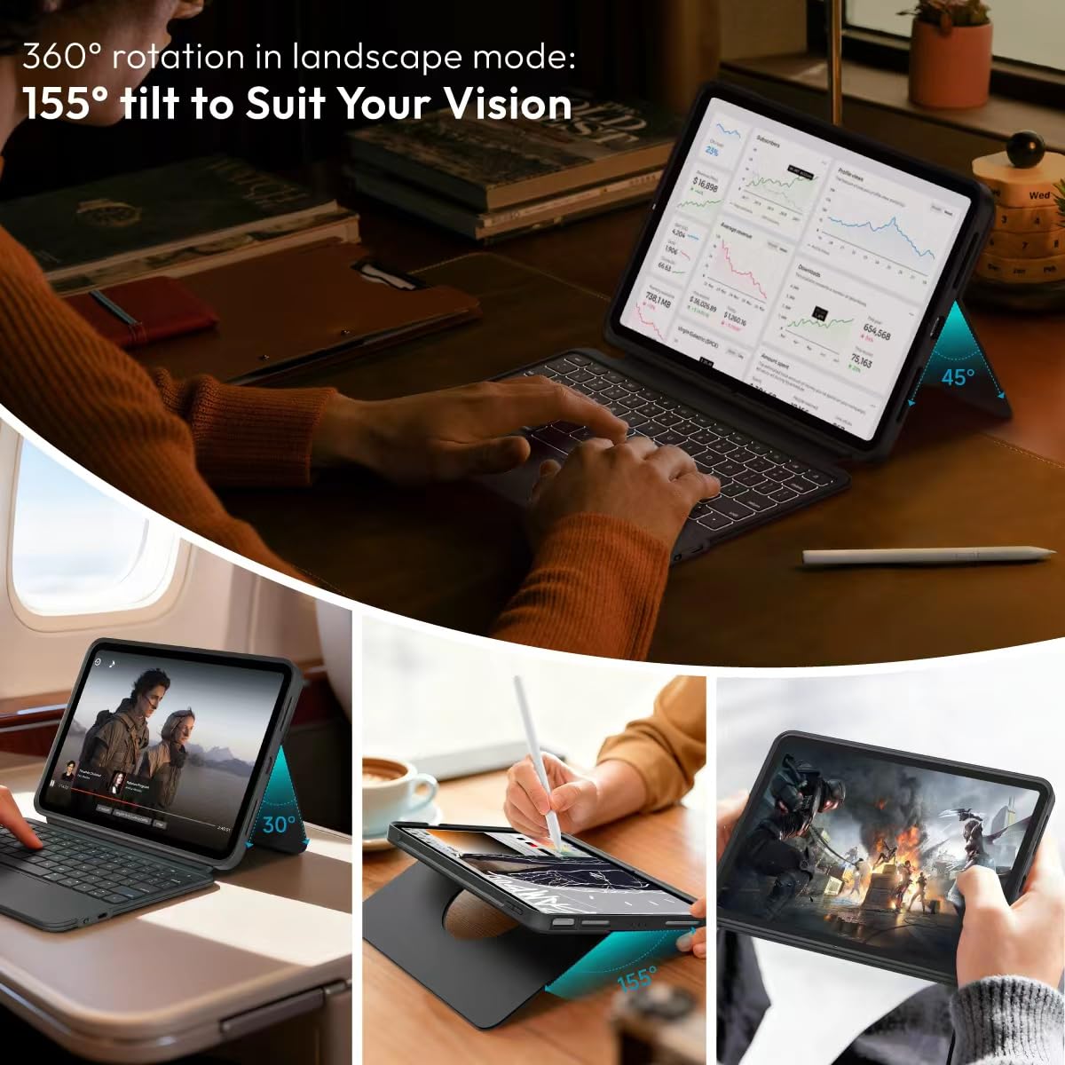 Amazon | accrosoo iPad Air 11インチ (M3 2025 / M2 2024)用 360°回転